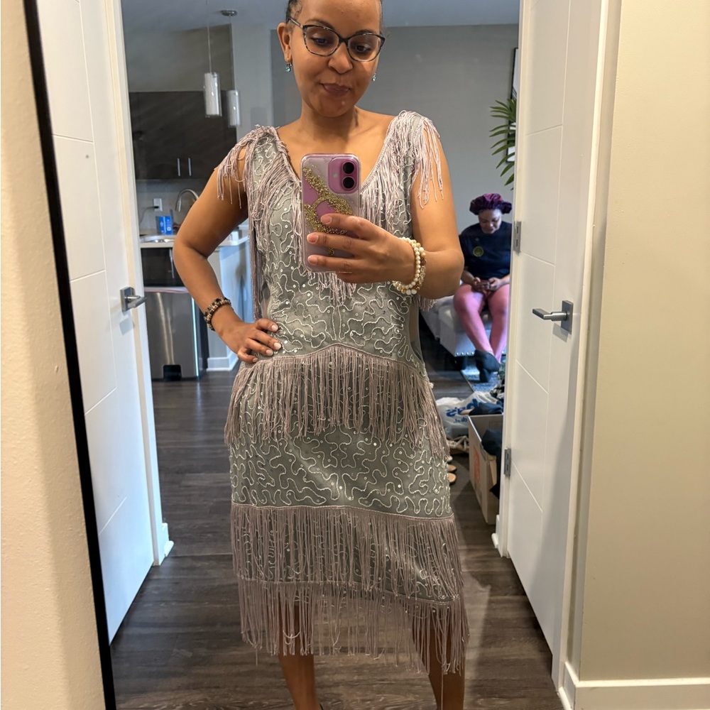 Elegant Fringe Dress in Gray